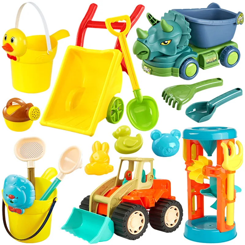 

Children's Beach Toy Set Baby Playing Sand Digging Tools Cassia Seed Sand Pool Cart Bucket Hourglass Shovel Water Toys