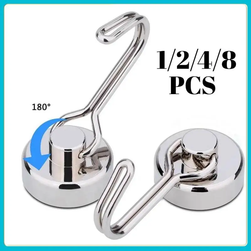 1-8PC Heavy Duty Magnetic Hook Strong Neodymium Magnets Hooks For Refrigerator Grill Key Towel Holder Kitchen Home Accessories