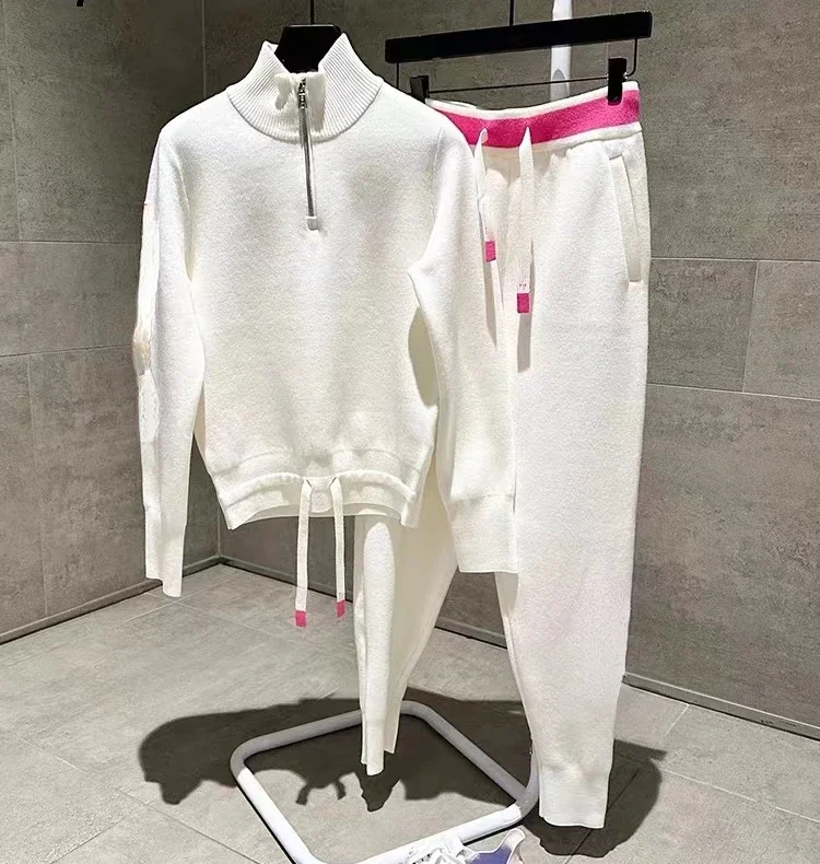 

New Winter Golf Set Women's Apparel 2023 Trendy Warm Knitted Sweater Reduced Age High Waist Casual Pants