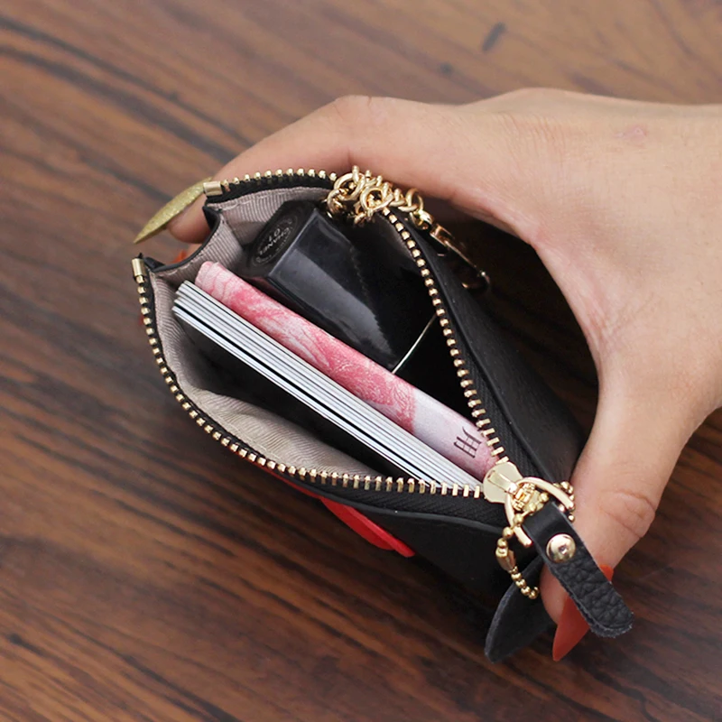 Ladies Wallet Luxury Design Card Holder Soft Solid Mini Coin Purse Genuine Leather 2023 Summer New Heart Zip Card Holder Small