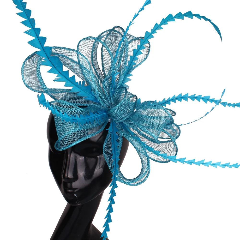 

Chi Turquoise Sinamay Headwear Fashion Wedding Bridal Fascinator Accessories Elegant Fashion Dinner Headdress Hair Pin Accessory