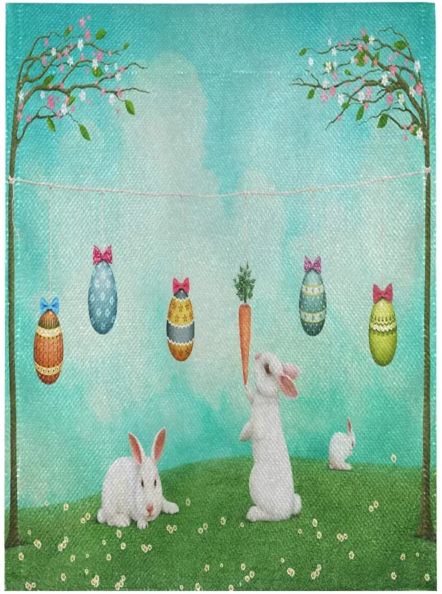

Bunnies and Easter Eggs Burlap Garden Flag Double Sided,House Yard Flags,Holiday Seasonal Outdoor Decorative Flag Banner for Out