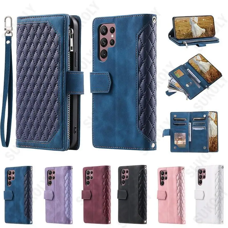

For Samsung Galaxy S22 S21 Ultra S20 FE S10 Plus A13 A32 A33 A71 A72 A73 A51 A52 A53 5G Lanyard Leather Hybrid Wallet Case Cover