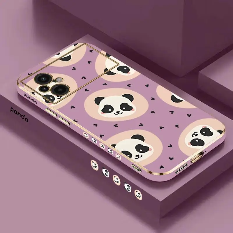 Love Panda Luxury Plating Phone Case For Xiaomi Poco M5 M4 Pro F4  X4 GT F4 GT X4F3 X3 M3 X3 NFC X2 X3 Pro C40 Cover