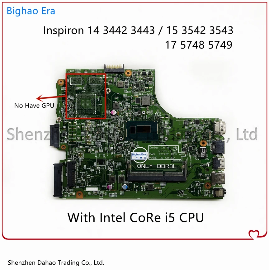 

CN-06YPRH 0thvgr для Dell Inspiron 3442 3542 3543 3443 5748 5749 материнская плата для ноутбука 13269-1 FX3MC с процессором Intel i5 100% ТЕСТ ОК