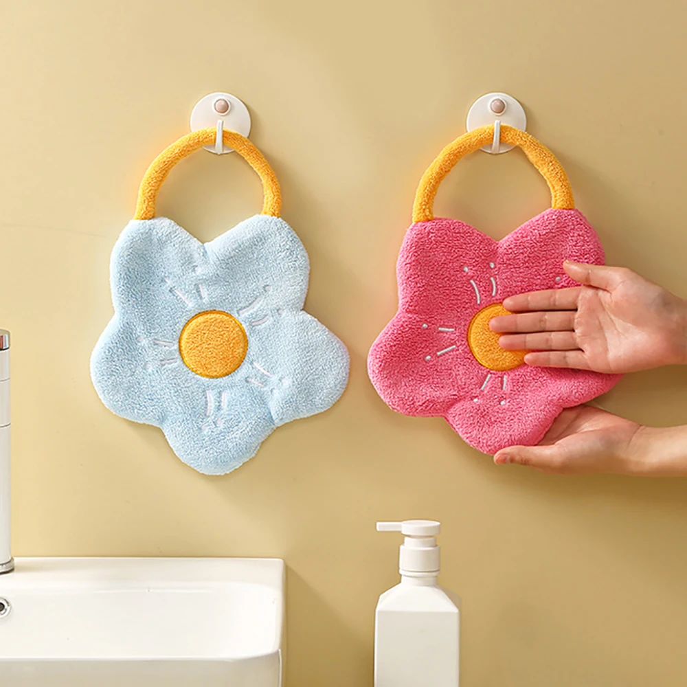 

Microfiber Hand Towel Cute Flower Shape Absorbent Kitchen Dishcloth Towel Soft Thickened Hanging Wipes Towel Bathroom Supplies