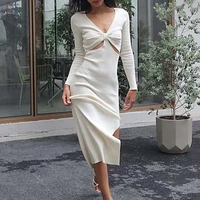 cut out long sleeve bodycon dress women backless bandage long dress sexy short party dress coffee beige black knitted dresses
