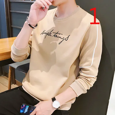 

Мужская хлопковая футболка с длинным рукавом, Новинка осени 2019, Корейская версия модной осенней рубашки