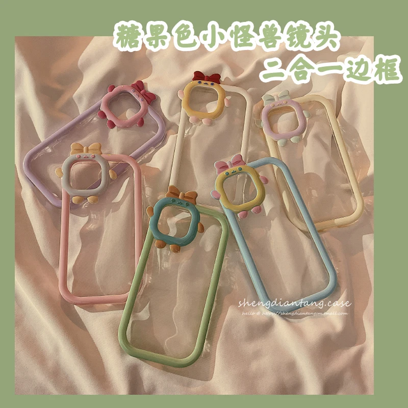 

For iphone14promax 13 12 11 series cartoon cute candy-colored little monster lens transparent silicone fall-proof phone case