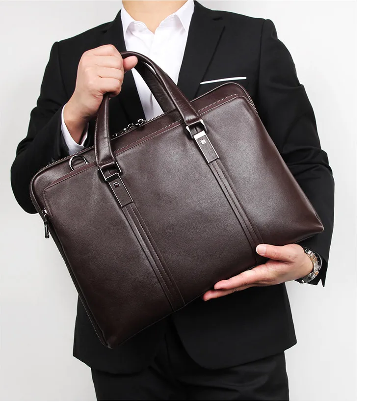 

Men business Briefcase Genuine Leather 15" Laptop Bag tote soft cow leather big capacity man handbag black office bags for male