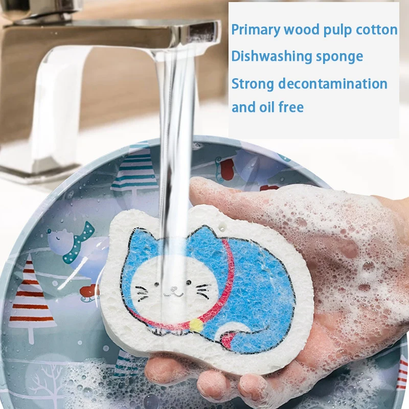 

Kitchen Dishwashing Sponge Cleaning Sponges Scouring Pad Compressed Wood Pulp Sponge Cartoon Dish Cloths Pot Wipe Cleaning Tools