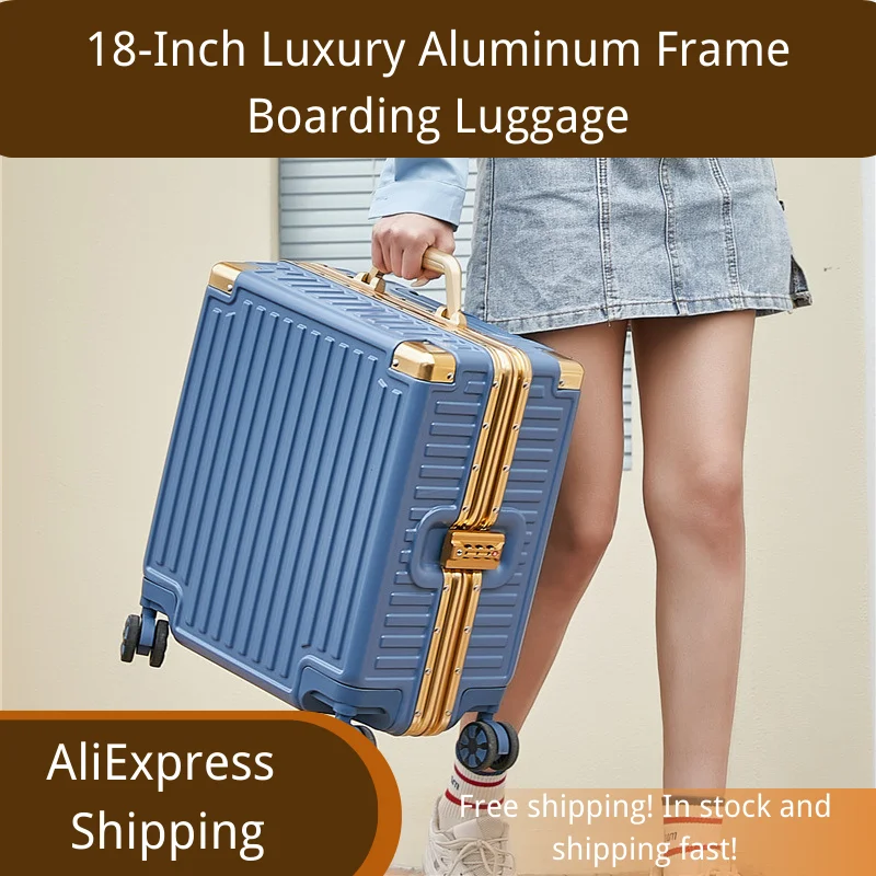 18-Inch Luxury Aluminum Frame Boarding Luggage Luggage Fashion Good-Looking Password Lock Universal Wheel Suitcase