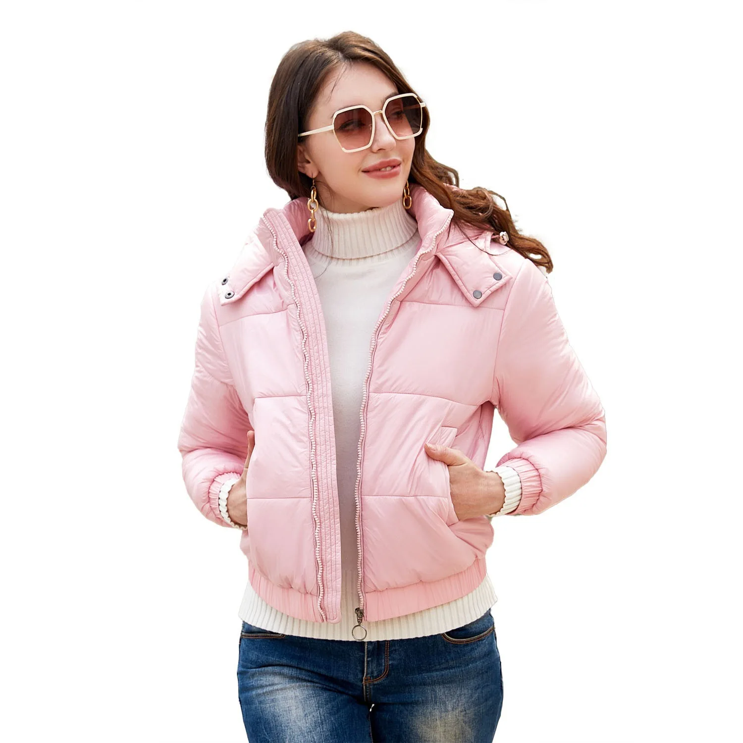 Bolsa Feminina New Autumn and Winter Hooded Cotton Coat Lamination Anti-Splash Fashion Coat Long-Sleeved Shiny Cotton Coat Women
