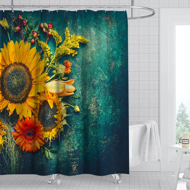 

Tropical Floral Flowers Plants Cactus Printed Shower Curtain,Sunflowers Waterproof Polyester Home Decor,pink Bathroom Curtains