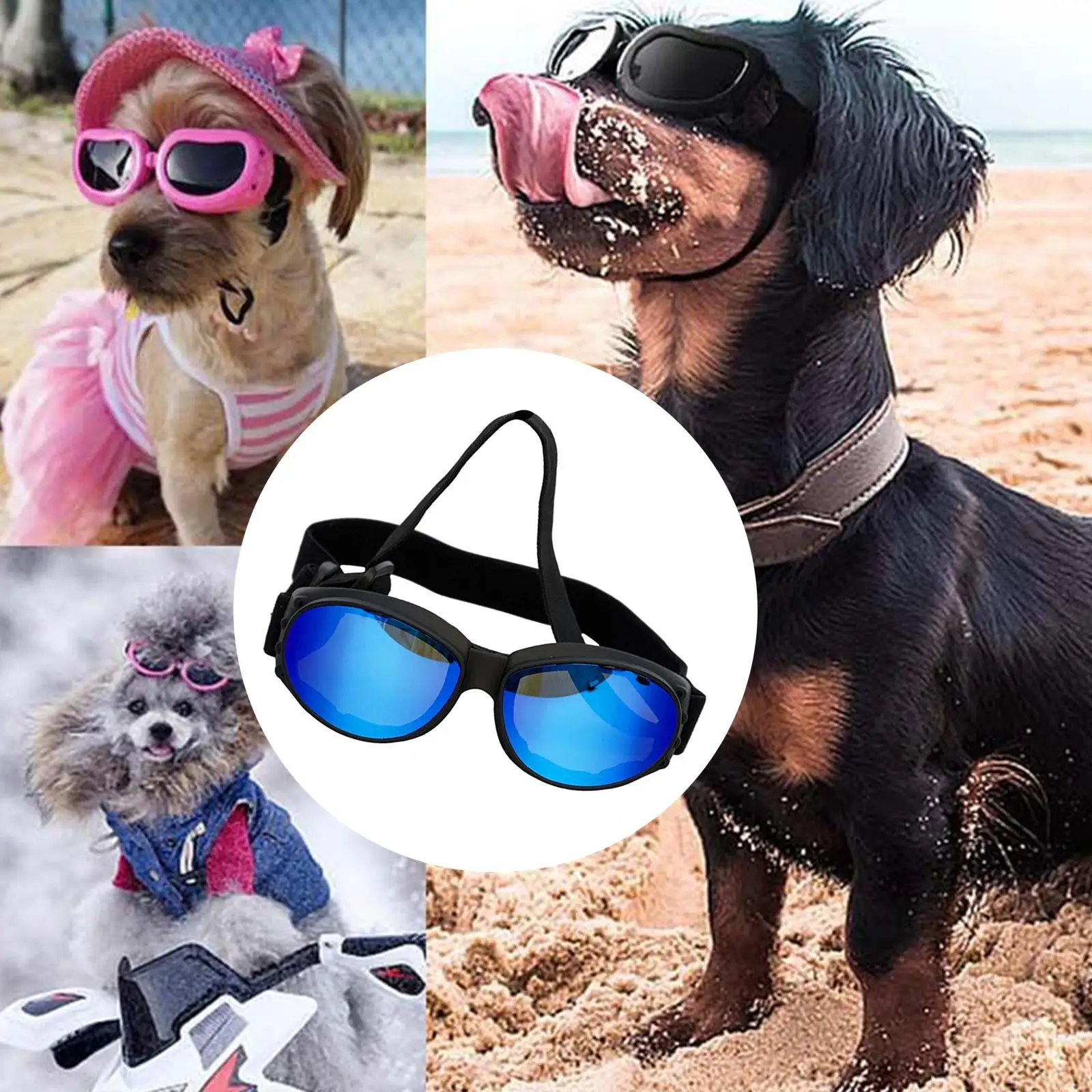 

Ветрозащитные очки для собак, легкая в использовании, с регулируемым ремешком, солнцезащитные очки для средних собак, для катания на лыжах, ...