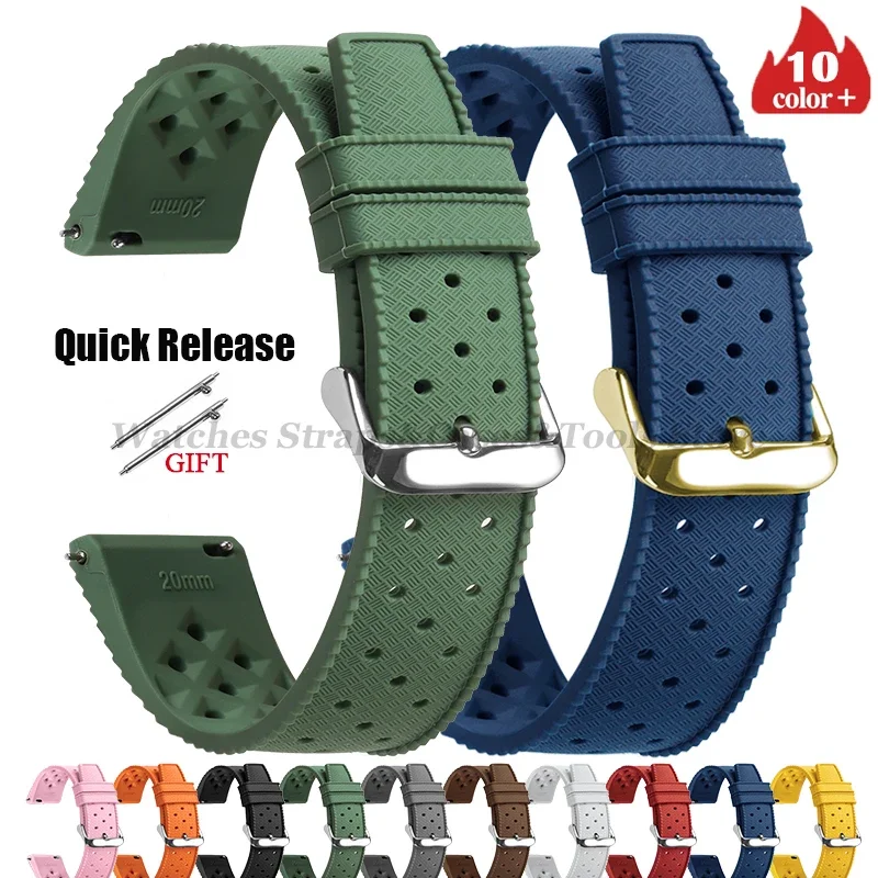 Фото Силиконовый ремешок для часов Tropic 18/20 мм 22 мм для Seiko for Fossil for Oris, быстросъемный мягкий резиновый браслет, замена №1