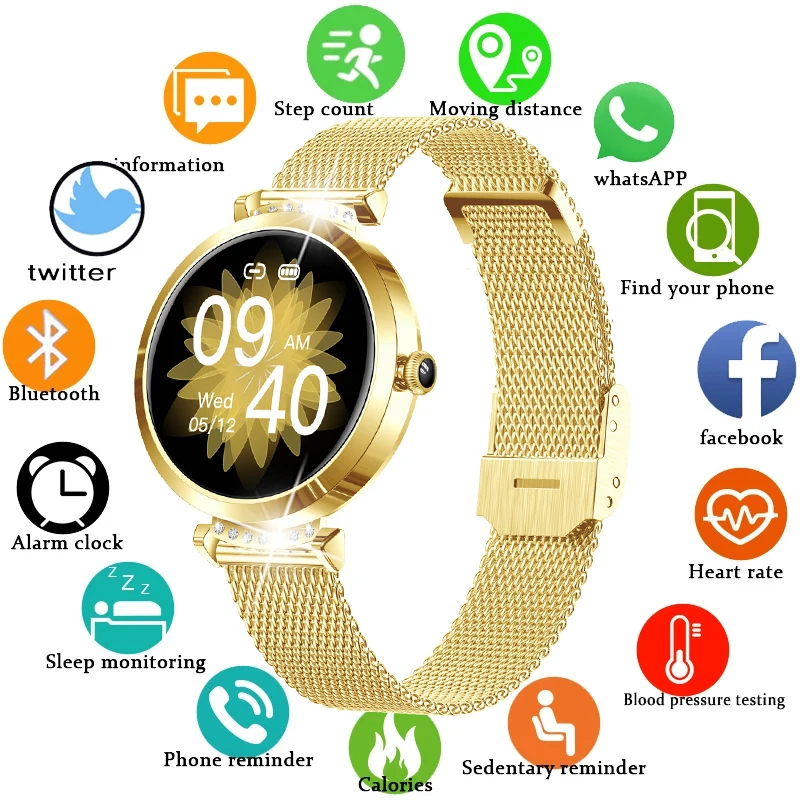 

NEWWEAR Ladies Smart Watch Women Physiological Heart Rate Blood Pressure Monitor For Android Ios IP68 Waterproof Smartwatch Gift