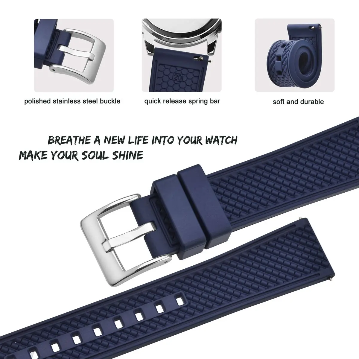 BISONSTRAP Fluororubber Watch Band 18mm 20mm 22mm for Men Women Rubber Replacement Strap Black Blue Brown Red Yellow Orange