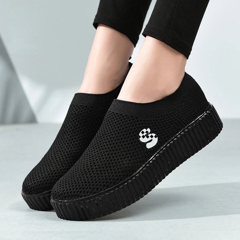 

Кроссовки-носки женские на толстой вулканизированной подошве, вязаные лоферы, без застежки, плоская подошва, для прогулок