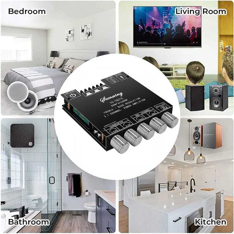 

RISE-YS-TB21S 2.1 Channel Bluetooth 5.1 Amplifier Board TPA3116 50Wx2+100W Left Right Channel+Subwoofer Audio Module DC12-24V