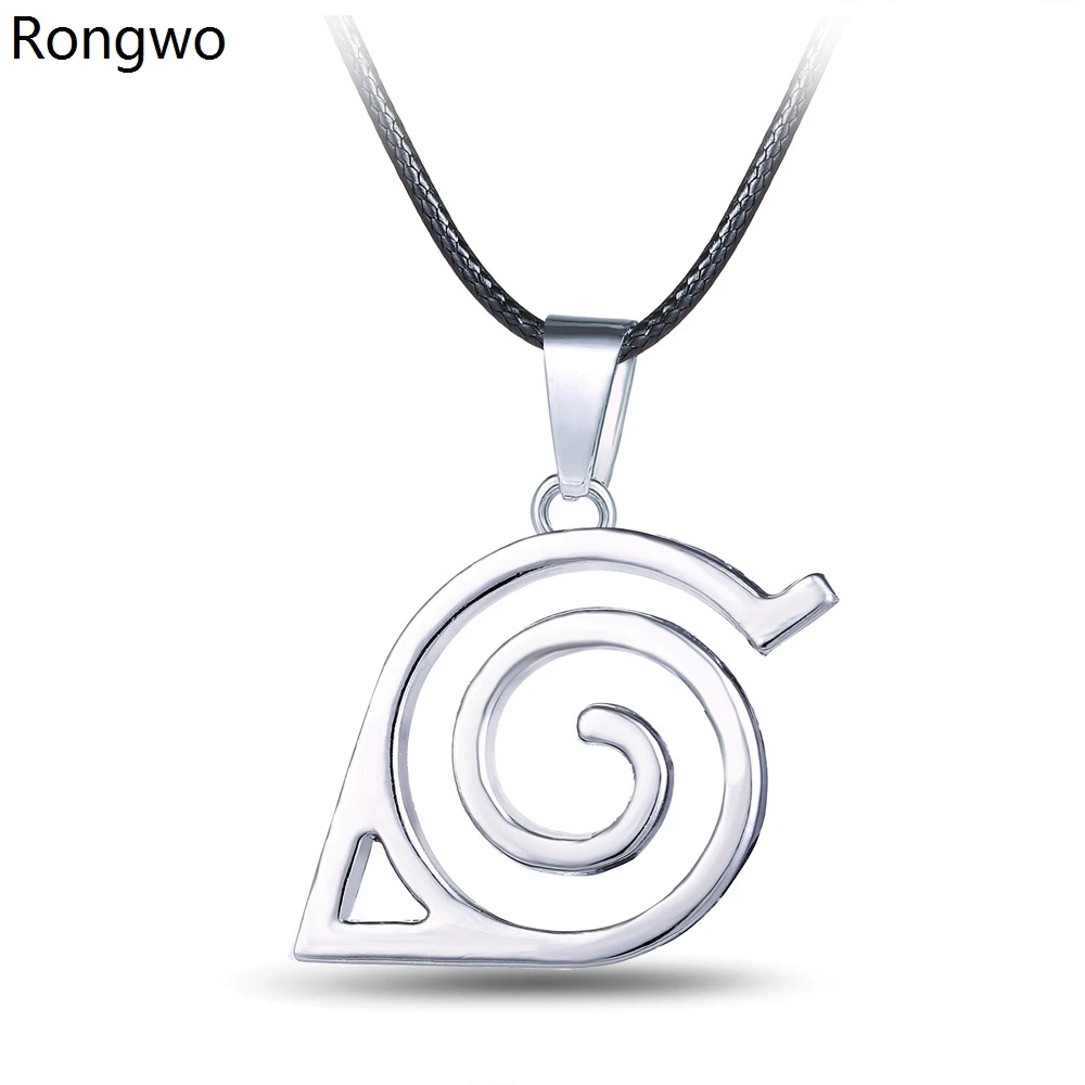 

Rongwo Anime Ninja Konoha Geometric Pendant Necklace Silver Color Leather Chain Choker Necklaces Cartoon Cosplay Jewelry
