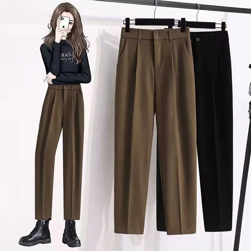 

Office Ladies Suits Pants Women 2022 New Spring Autumn Back Elastic Band High Waisted Harem Elegant Casual Trousers