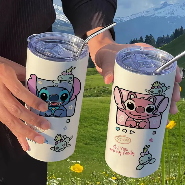480ml Disney Stitch Angel Couple Coffee Mug With Lid Straw Travel Portable  Cartoon Anime Water Bottle 304 Stainless Steel Cup - Animation  Derivatives/peripheral Products - AliExpress