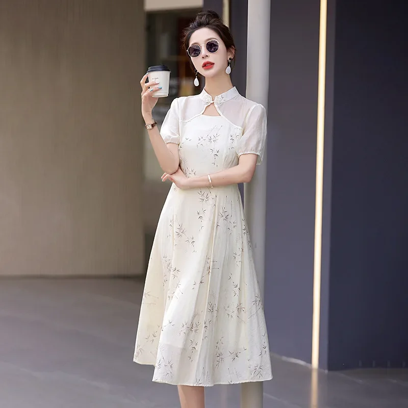 Новинка лета 2024 года слаймы в китайском стиле модное платье средней длины с