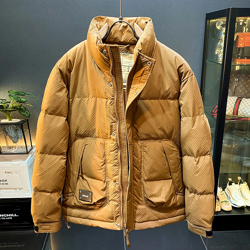 White Duck down Warm Jacket Men's Winter Thick Windproof Cold-Proof Loose Fashionable High-End Stand Collar Coat