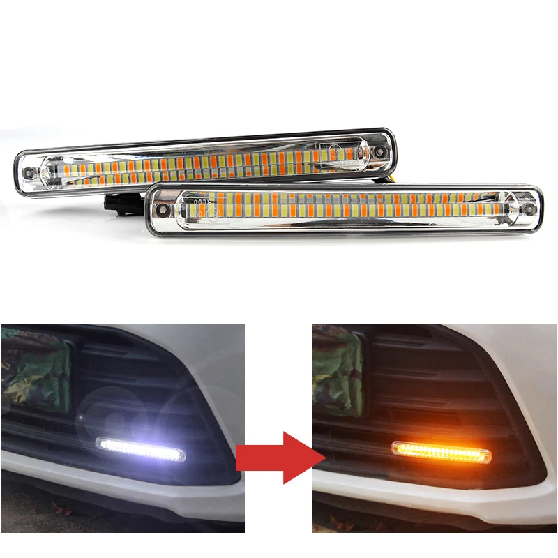 

OKEEN 2pcs Car LED Daytime Running Lights With Dynamic Streamer Flow Amber Turn Signal Light Fog Day Lamp Waterproof Car Styling