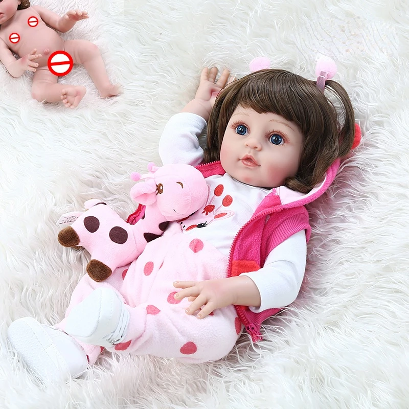 

Free shipping from Moscow full body soft silicone bebe doll reborn baby girl in the giraffe dress set Christmas Gift neborn baby