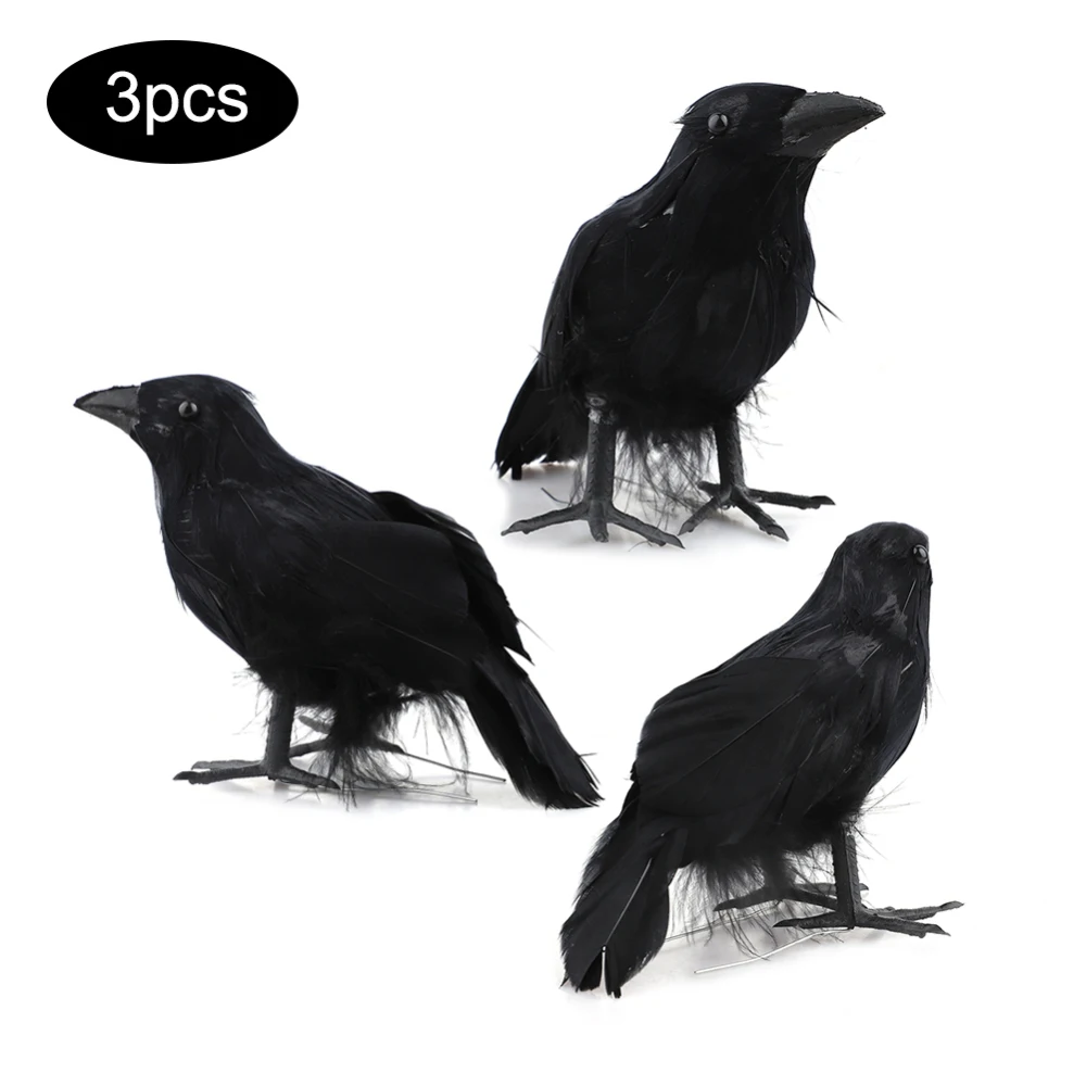 

3Pcs Hunting Simulated Black Feathered Crow Halloween Decor Scary Prop Outdoor Scarecrow Garden Yard Pest Repeller Decoy