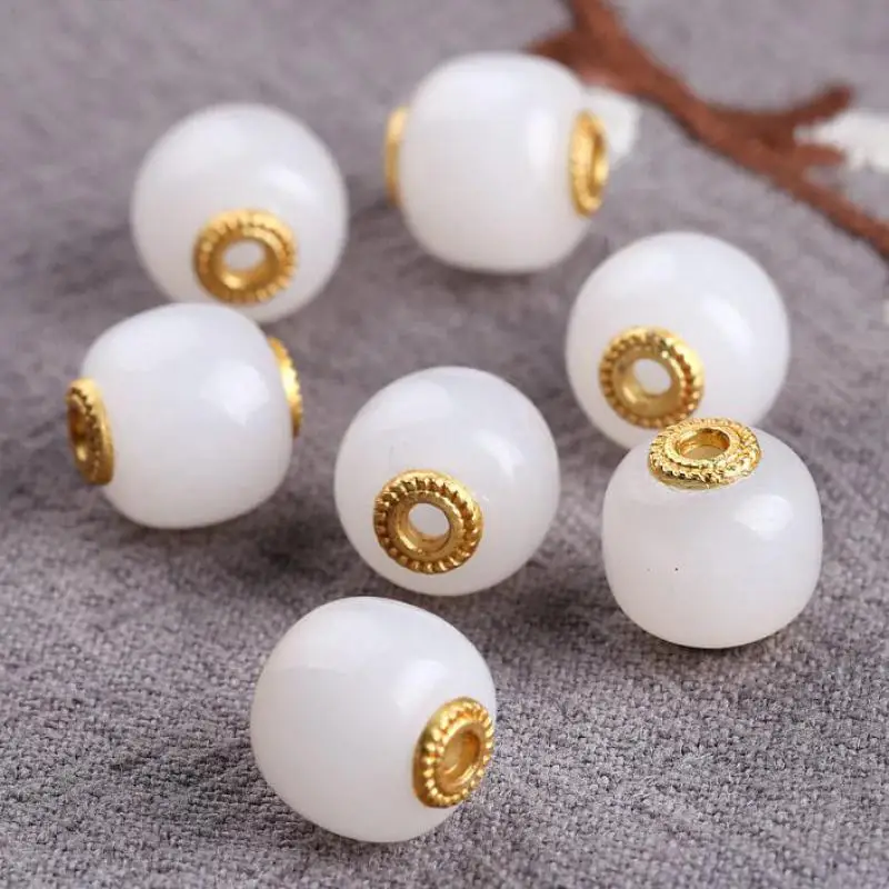 

14k Gold Hetian Jades White Nephrite Jade Barrel Beads For Jewelry Making Diy String Bracelet Beaded Necklace Charms Accessories