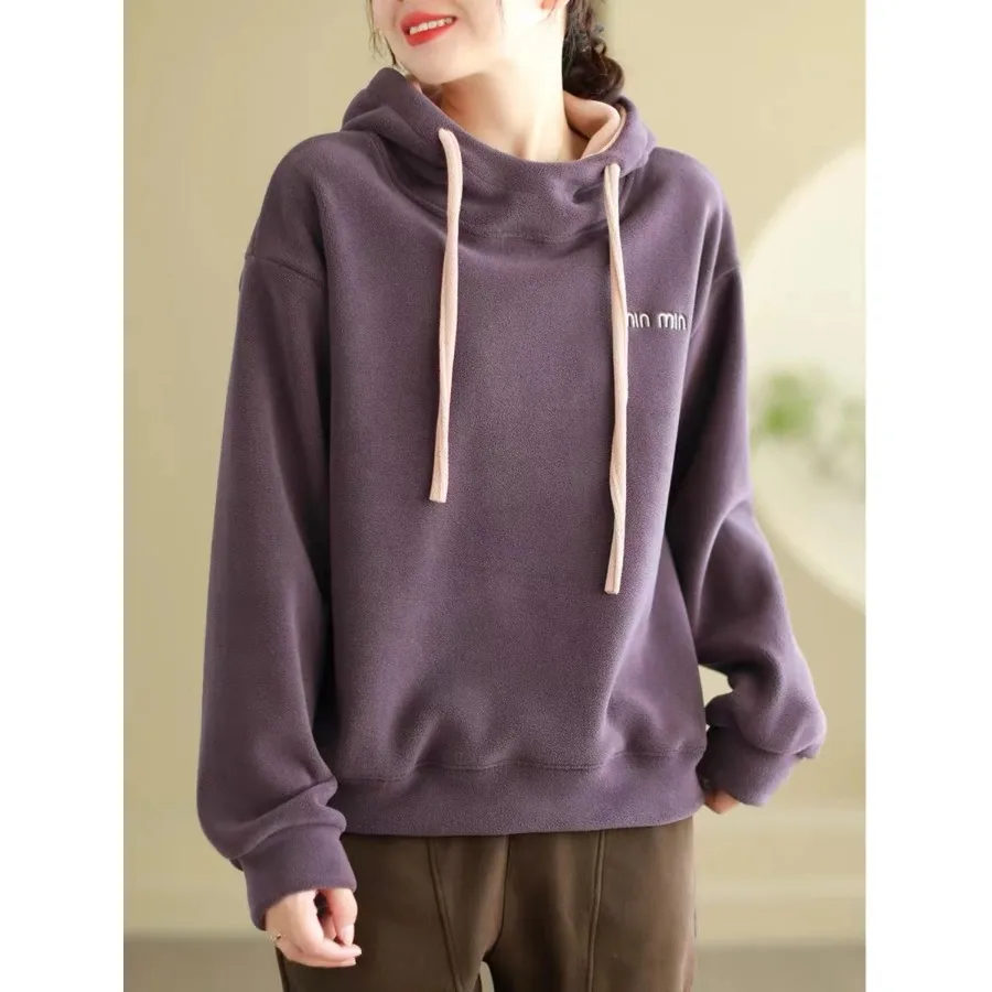 Hoodie Women Loose BF Idle Sle Plus size 2024 Autumn and Winter Double-sided Oli Velvet Hood Thickened Shirt Outerwear Top
