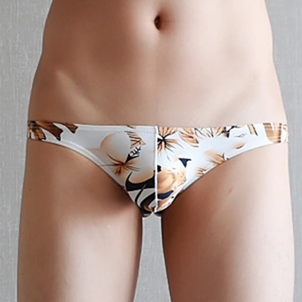 

Men Ice Silk Print Bikini Panties Low-Rise Bulge Pouch Underwear Seemless Comfortable Underpants Briefs Man A50