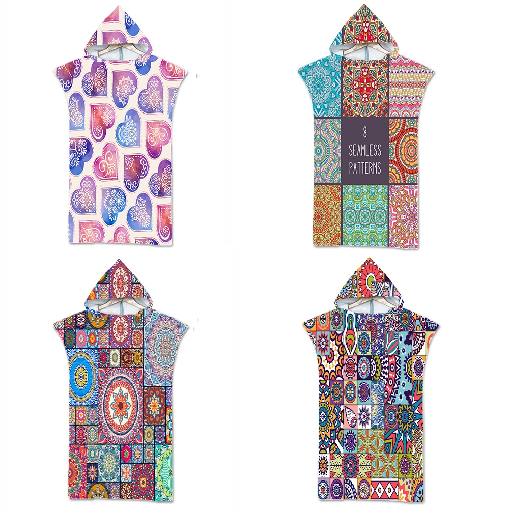 

Customizable Double-Sided Color Geometric Pattern Microfiber Quick-Drying Beach Towel Outdoor Bathrobe Hooded Surf Poncho
