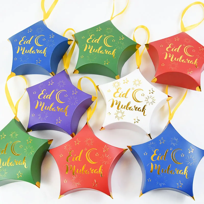 

5/10pcs Eid Mubrak Candy Box Star Shape Gift Packaging Boxes Bags Ramadan Decoration Home Islamic Muslim Festival Party Supplies