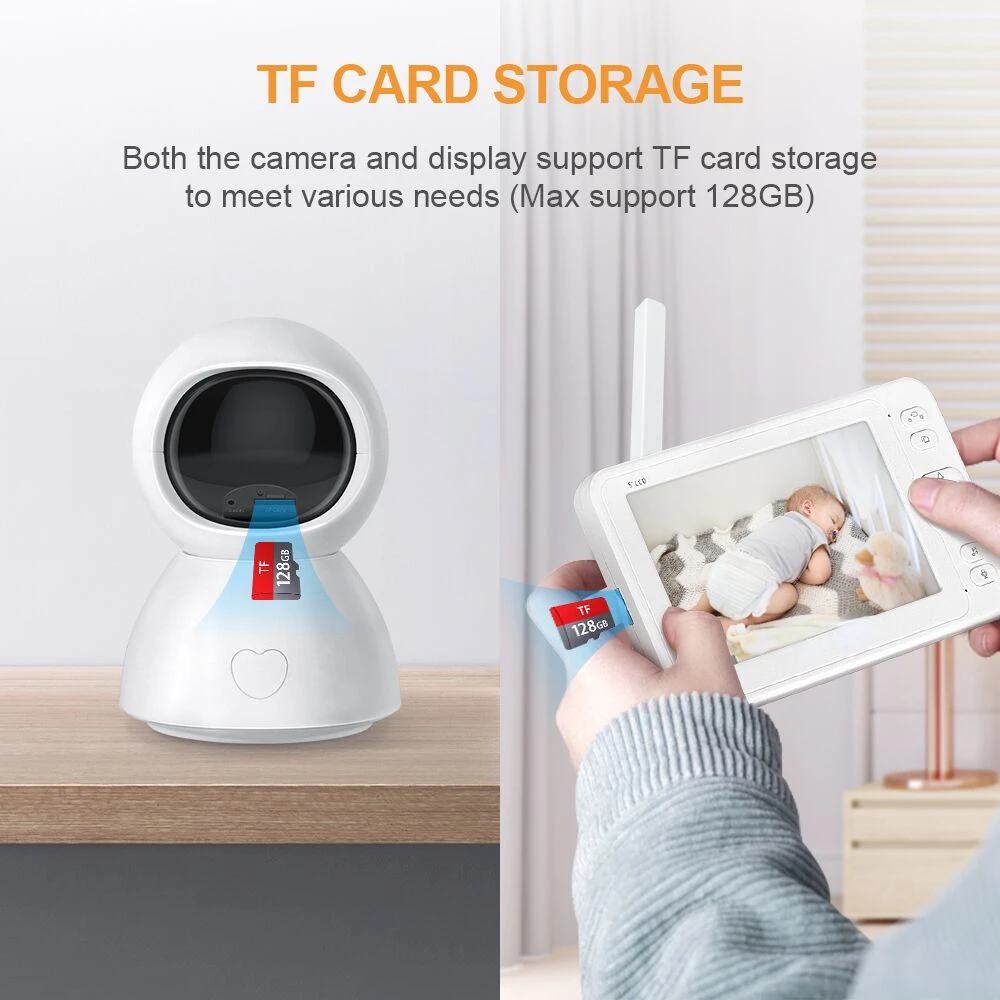 

Hot Baby Monitor 2MP HD Night Vision Two-Way Talk 5 Inch Nanny Video Camera 8 Lullabies Recording & Play backing With SD Card