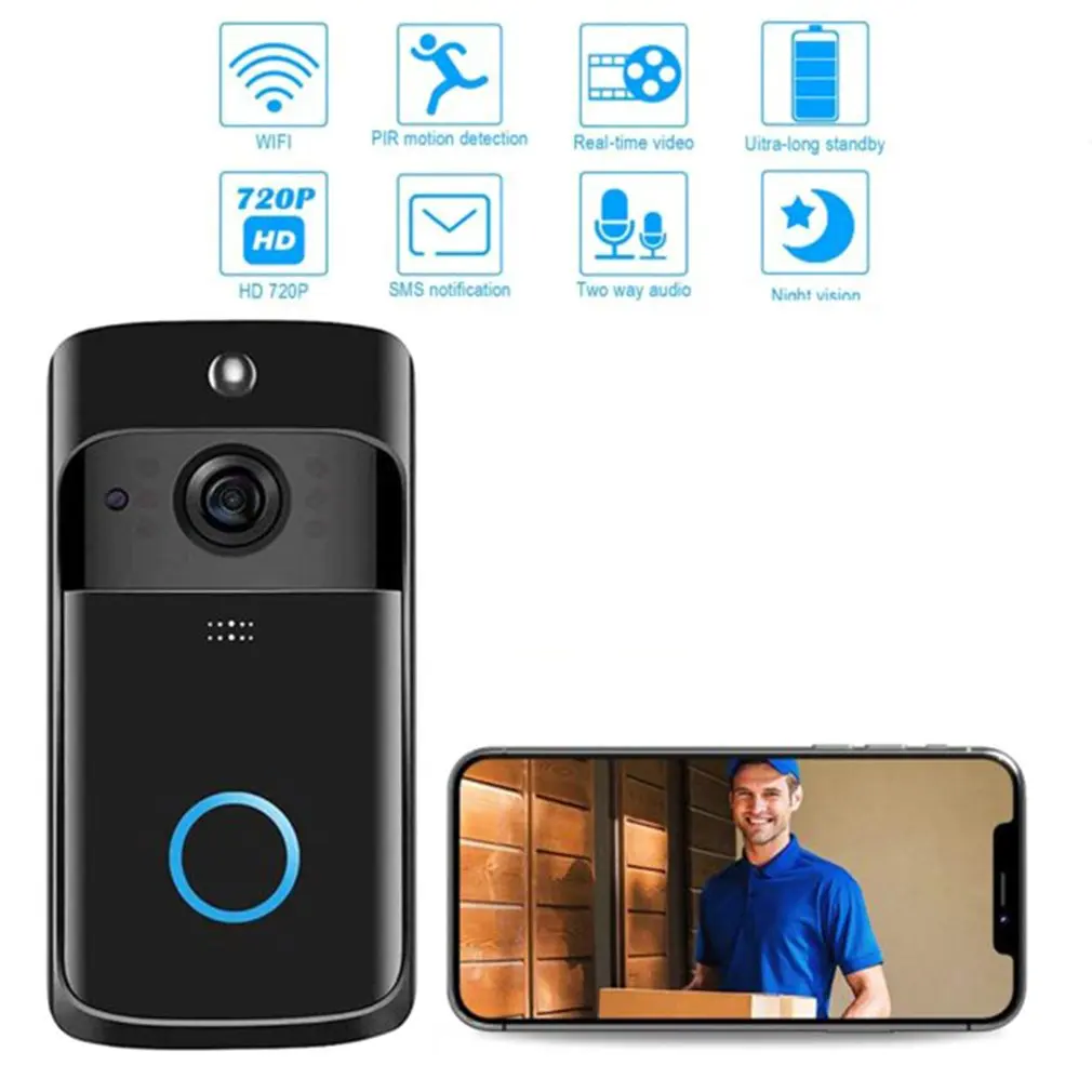 

V5 Smart WiFi Video Doorbell Camera Visual Intercom With Chime Night vision IP Door Bell Wireless Home Security Camera