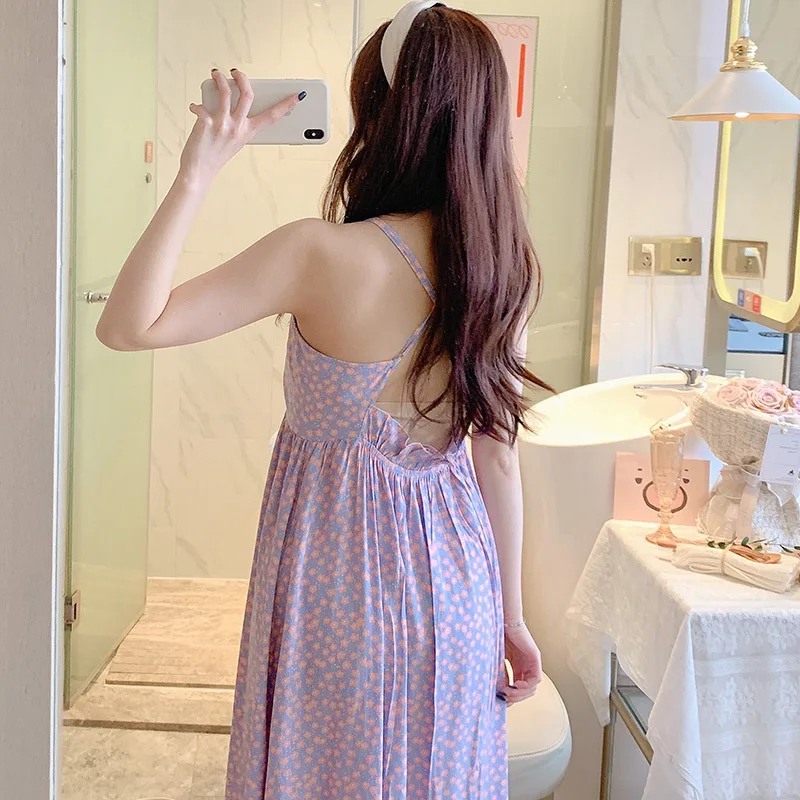 Summer Style Backstrap Nightdress Thin Night Gown Women Sexy Sleepwear Nightgowns