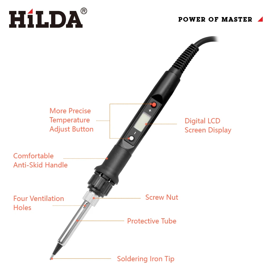 Электрический паяльник HILDA 80 Вт ЖК-дисплей регулируемая температура 220 В