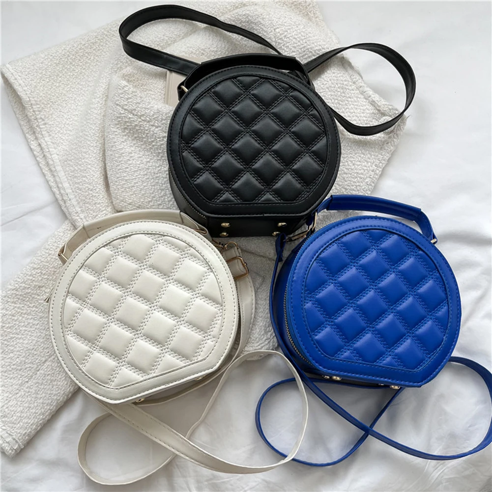 

Женская круглая сумка через плечо, маленькая однотонная сумка-мессенджер через плечо, женская сумка из искусственной кожи с круглым ручным ...