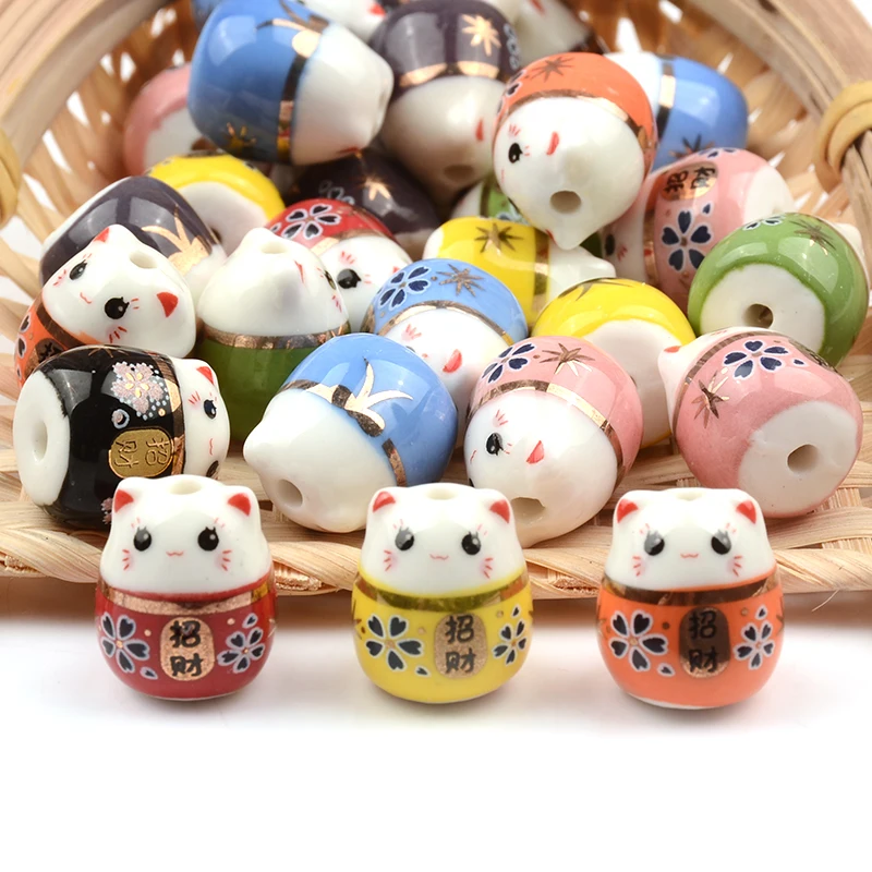 

16mm Big Lucky Cat Shape Ceramic Beads for Jewelry Making Diy Jewelry Bracelet Necklace Charms 2mm Hole Porcelain Spacer Beads