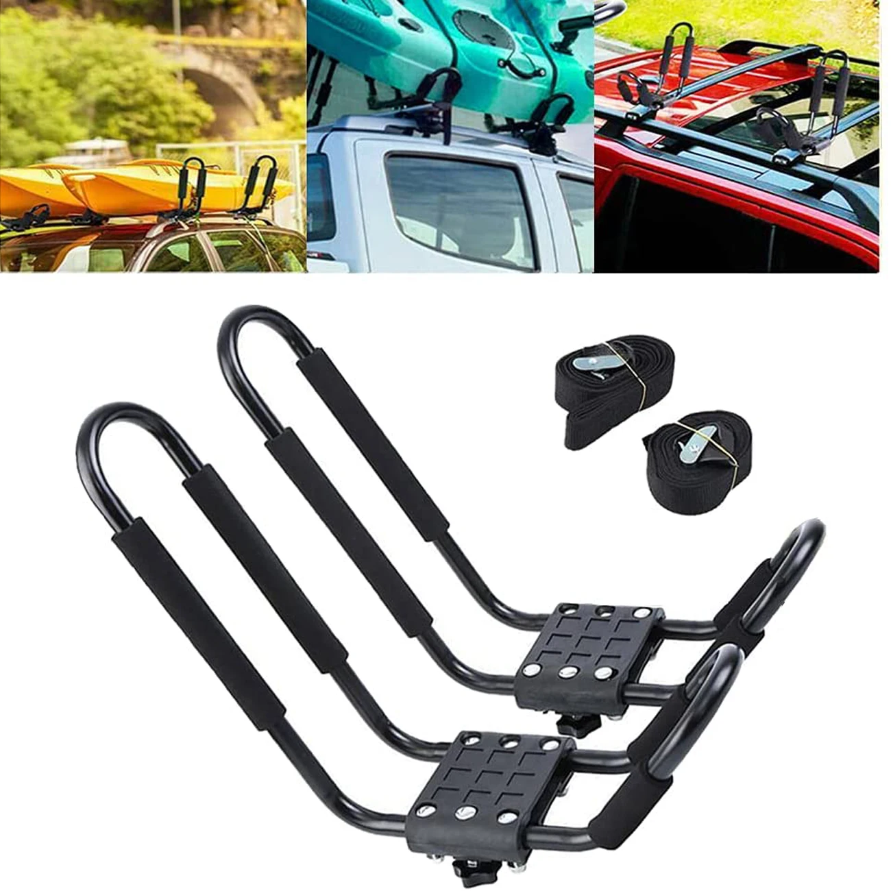 

2x Kayak Canoe Universal Car Roof Rack Luggage Carrier Auto Truck Top Mount J Bar Holder Crossbar For Canoe Boat Snowboard Ski