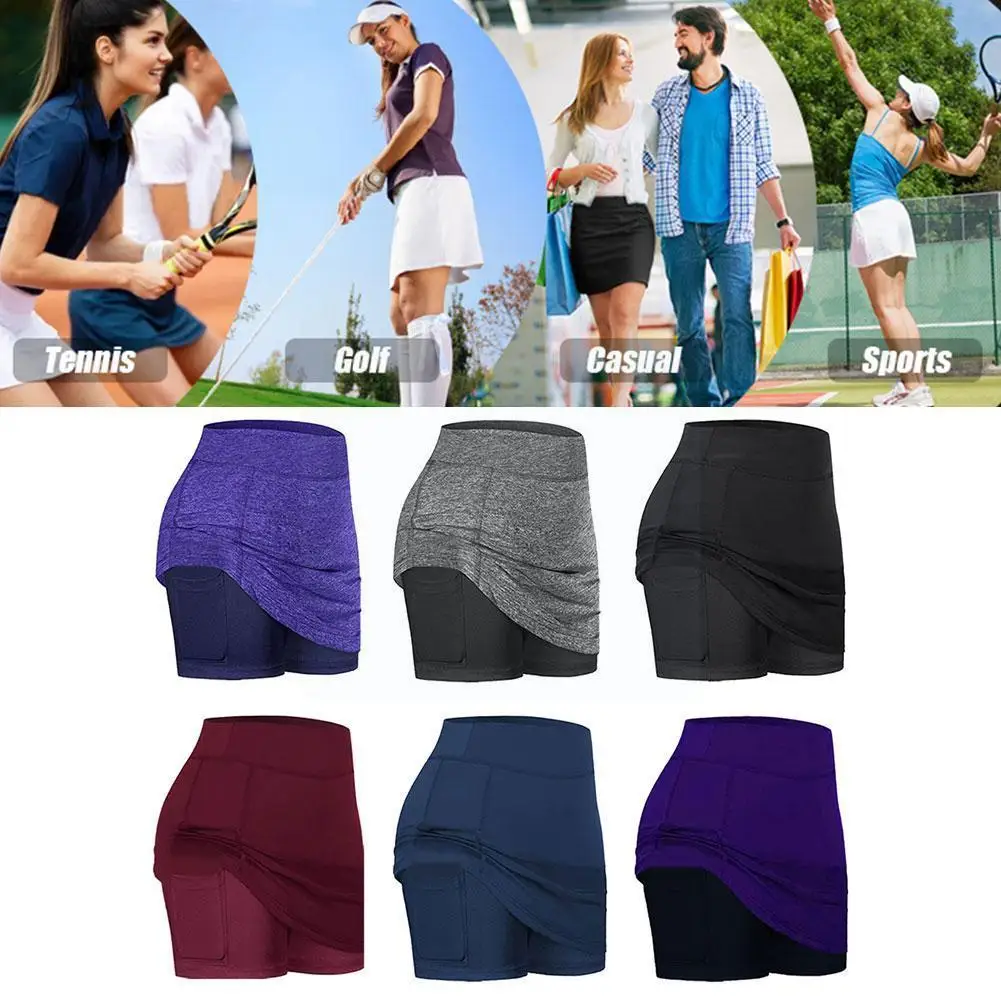 

Женские спортивные шорты 2 в 1, Спортивная юбка для бега и гольфа с карманами, теннисные плиссированные шорты для бега, спортивные шорты S N8h1