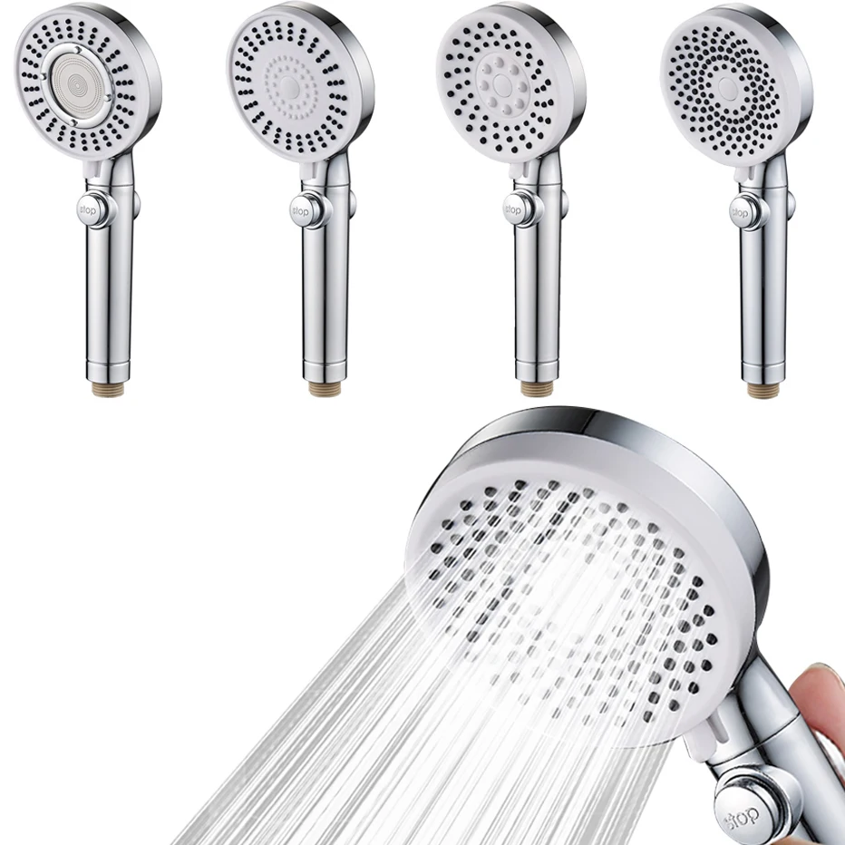 

Pressurized Showerhead Water Saving Perforated Free Bracket Hose Adjustable High Pressure Bathroom Shower Head