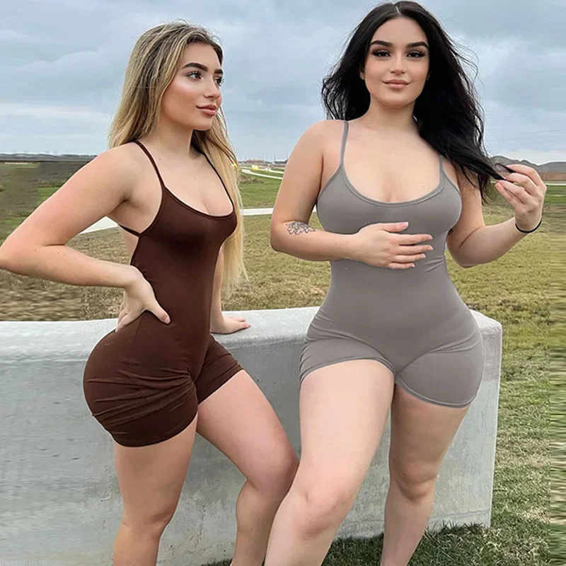 

Summer Sexy Sleeveless Playsuits Jumpsuit Femmer Outfits Women Bodysuit Slim Shorts Sling Sleeveless Streetwear Pink Overalls