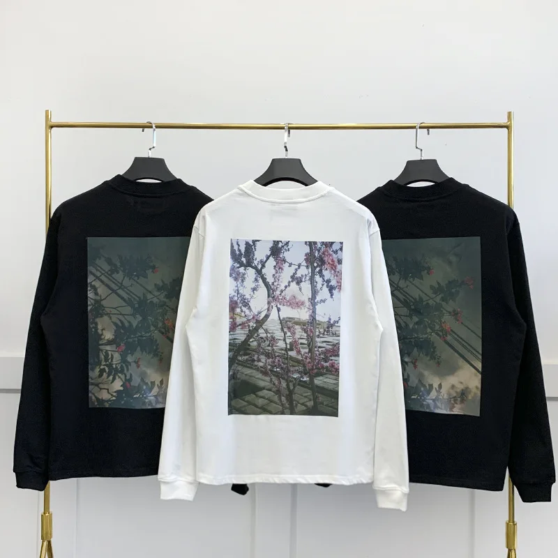 

Футболка мужская оверсайз с длинным рукавом, хлопковая уличная одежда в стиле хип-хоп, с цветочным принтом, одежда для мужчин