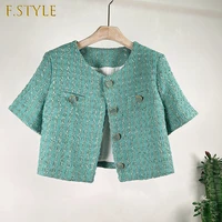 runway summer korean small fragrance women luxury brand outerwear high quality tweed wool female elegant jacket coat top