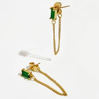 perisbox long chain tassel drop earring with square zircon multicolor cubic zirconia front back earrings bijoux femme dangle